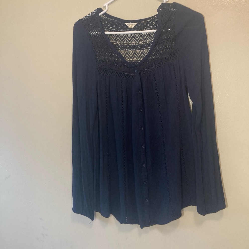 Aeropostale Blue Ruffled Long Sleeve Blouse